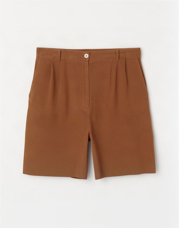 Shorts casuais femininos vintage de cintura alta com cintura alta IT 44 médio W27 seda marrom