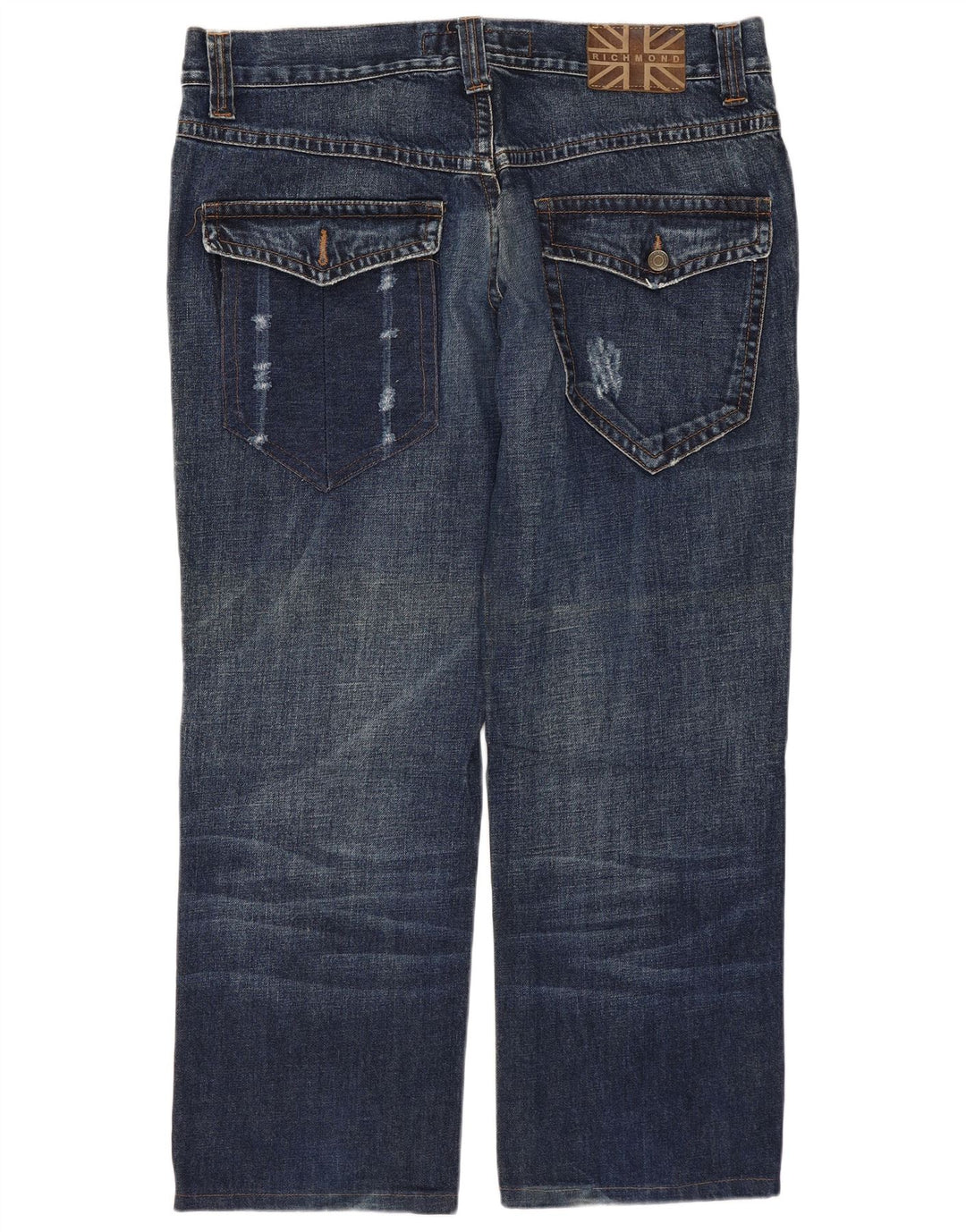 RICHMOND Jeans retos femininos desgastados W36 L27 algodão azul marinho