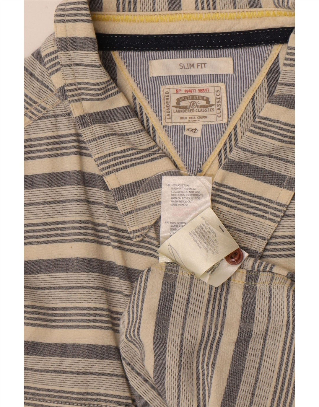 White Stuff Mens Camisa Slim Fit 2XL Algodão Listrado Bege