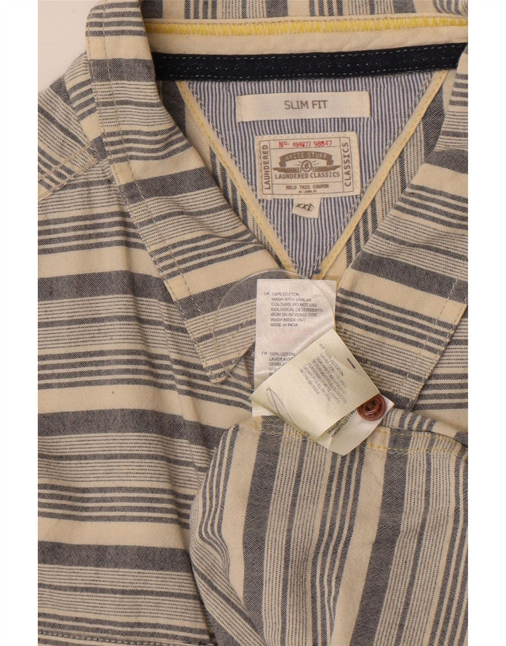 White Stuff Mens Camisa Slim Fit 2XL Algodão Listrado Bege