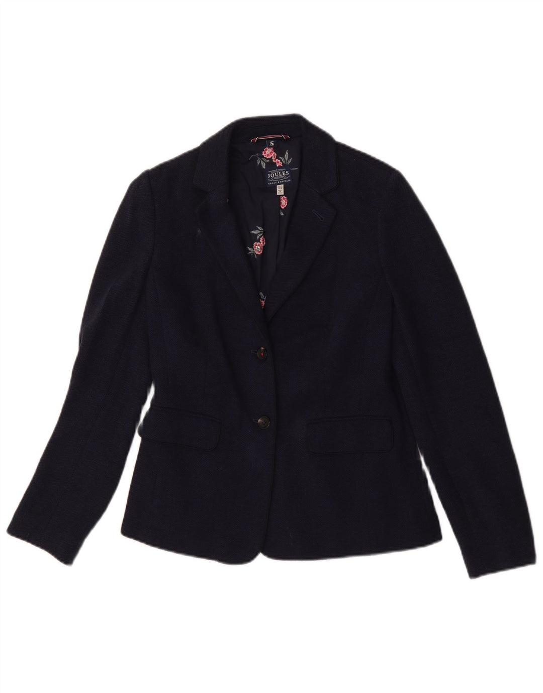 Jaqueta blazer feminina Joules com 2 botões Reino Unido 8 pequena espinha de peixe azul marinho