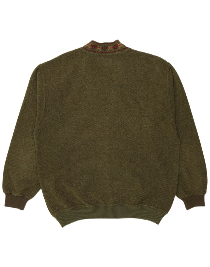 Suéter cardigã masculino Malagrida grande cáqui lã Fair Isle