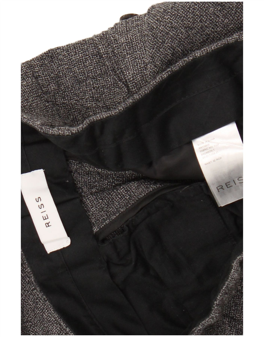 Calça masculina Reiss Slim Suit W32 L30 lã cinza
