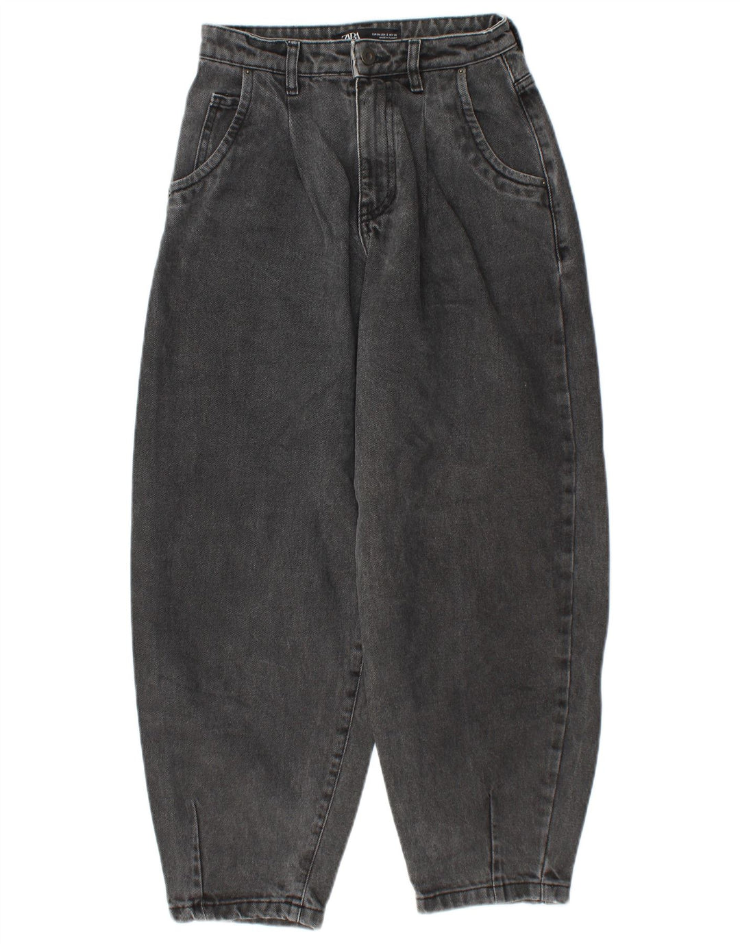 Calça jeans feminina ZARA com corte balão e cintura alta EU 34 2XS W24 L25 cinza