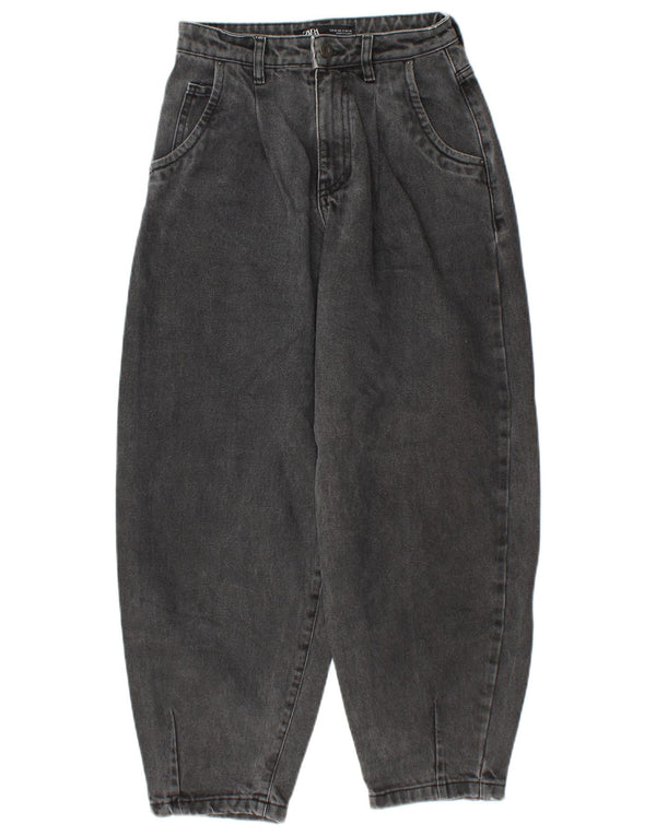 ZARA Womens Balloon Crop High Waist Jeans EU 34 2XS W24 L25 Grey