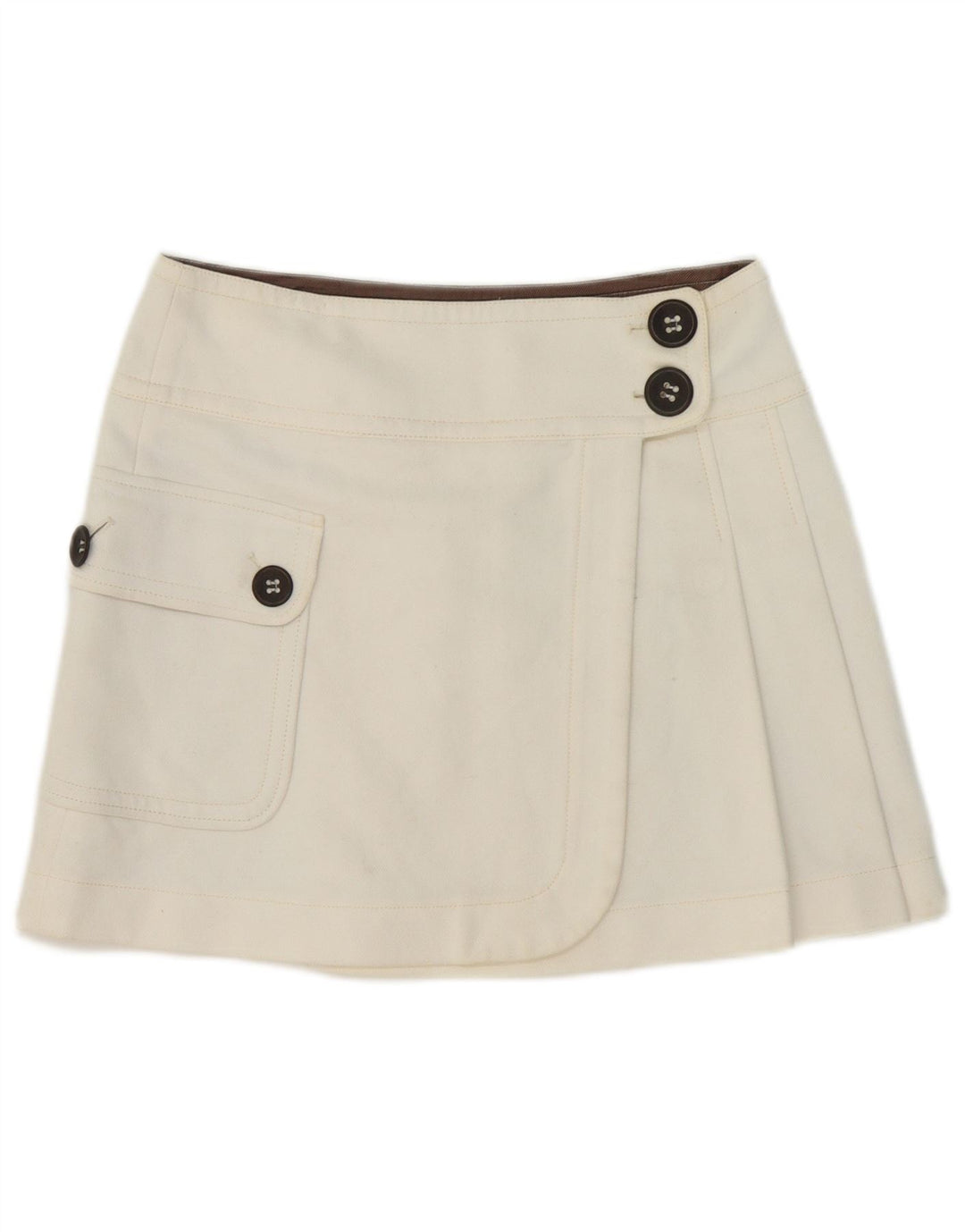 Mini saia feminina Max & Co. Reino Unido 8 pequena W32 algodão branco