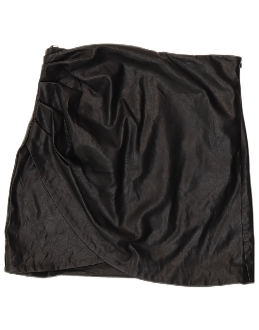 Zara mini saia feminina de couro sintético grande W30 poliuretano preto