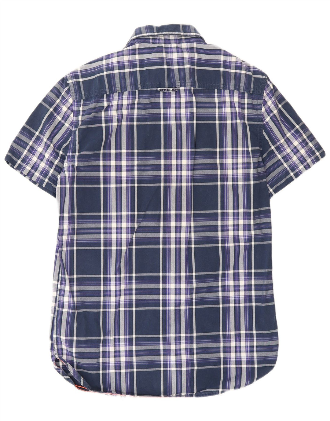 Camisa masculina Superdry de manga curta, algodão xadrez médio azul marinho