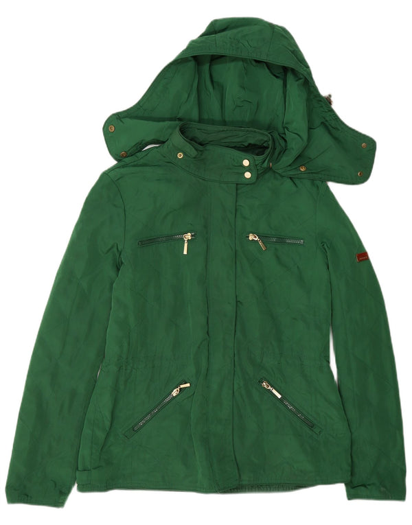 Jaqueta utilitária acolchoada com capuz feminino Zara Reino Unido 14 grande poliéster verde