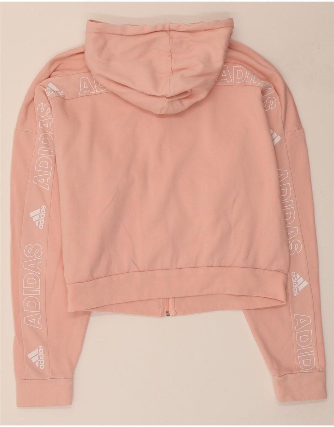 ADIDAS Womens Oversized Crop Zip Hoodie Sweater UK 16/18 Large Pink Vintage Adidas and Second-Hand Adidas from Messina Hembry 