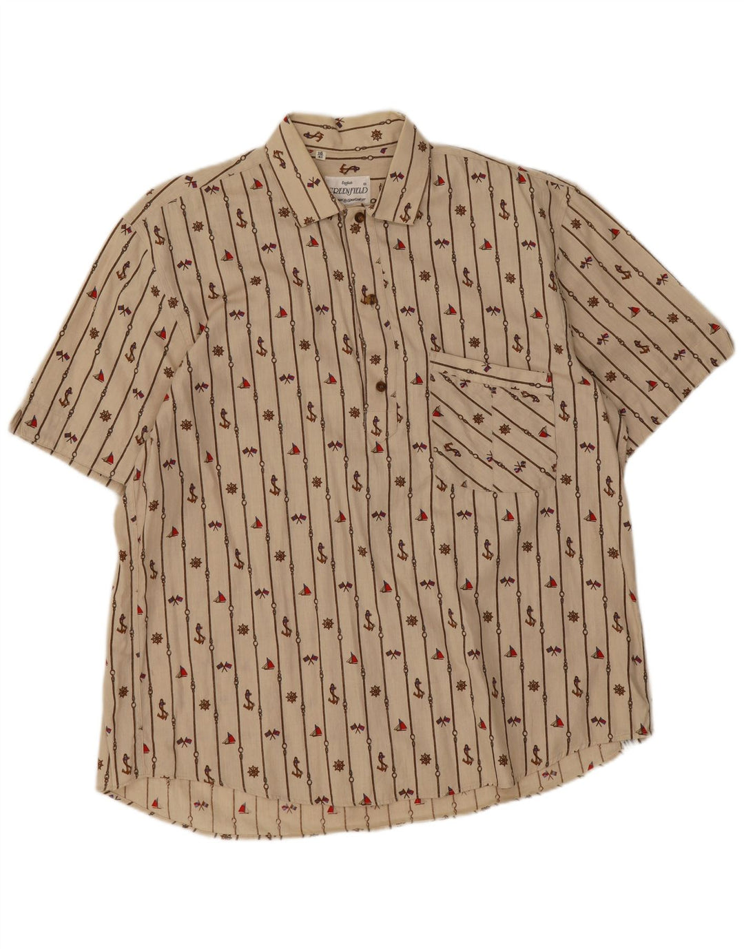 Greenfield Mens Abstract Pattern Pulôver Camisa Tamanho 41 16 Grande Bege