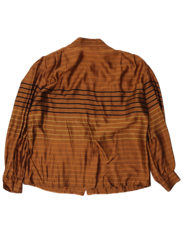 Blusa feminina vintage UK 14 grande listrada marrom