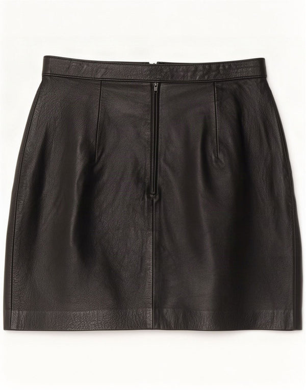 Saia de couro feminina vintage média W28 preta