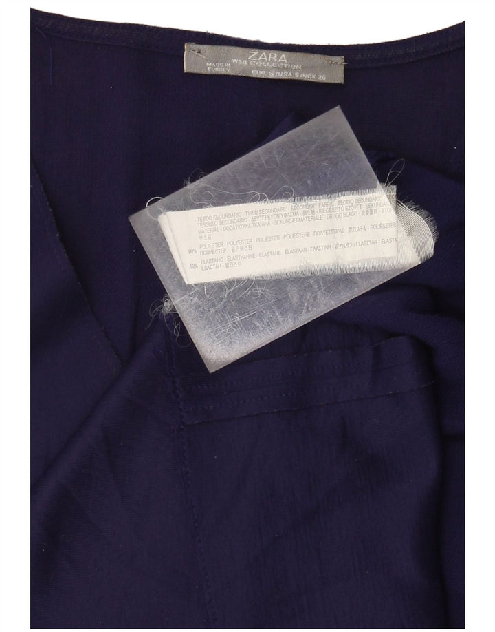 Blusa feminina Zara UK 10 pequena azul marinho poliéster