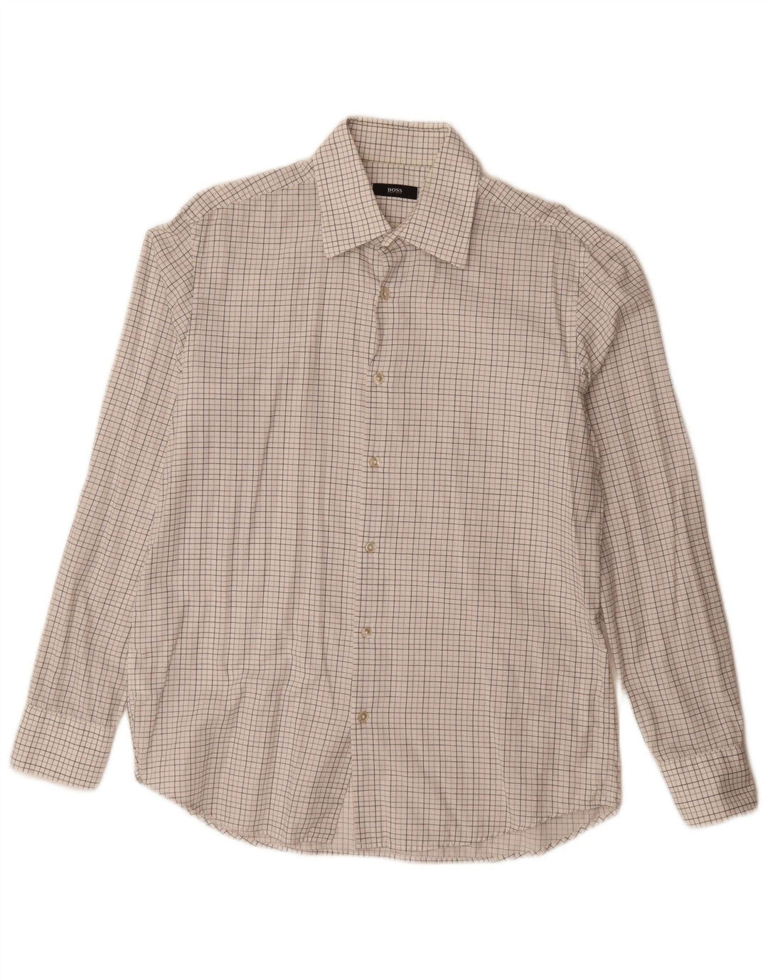 Camisa masculina Hugo Boss tamanho 41 16 grande algodão xadrez branco