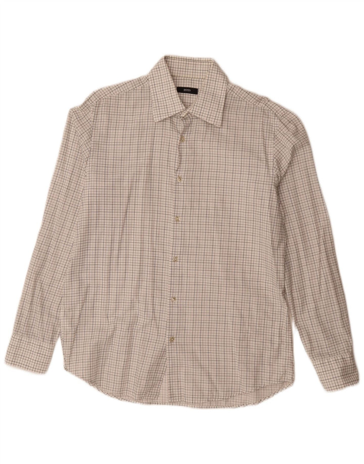 Camisa masculina Hugo Boss tamanho 41 16 grande algodão xadrez branco