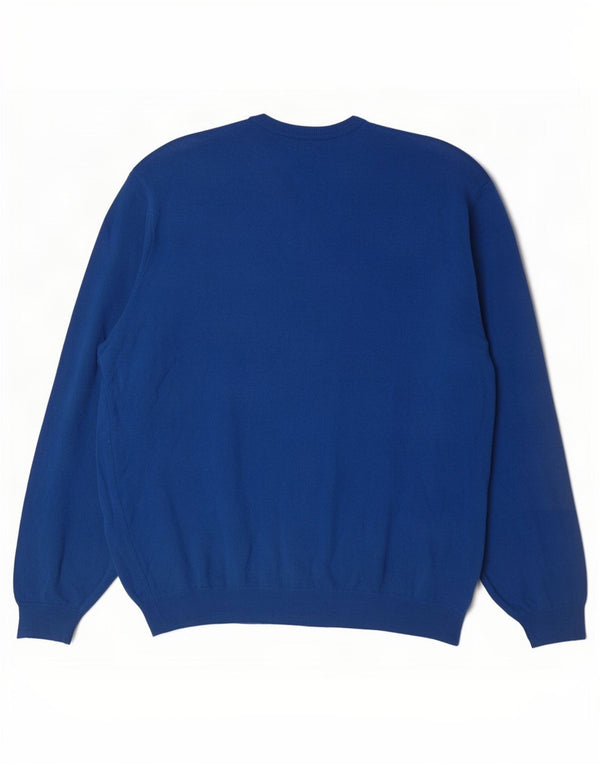Suéter masculino Benetton com decote em V 2XL lã Merino azul