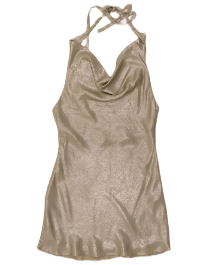 Vestido Halter Feminino Zara UK 6 XS Prata Poliéster