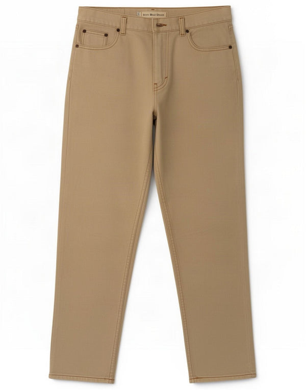 Sisley Mens Tapered Jeans W32 L30 Algodão Bege