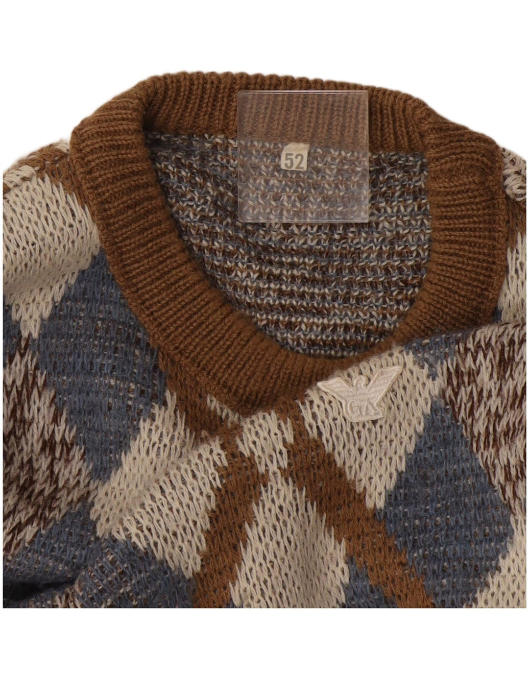 Suéter masculino vintage com gola redonda IT 52 grande marrom argyle/diamante