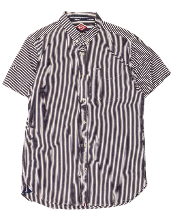 Camisa masculina Superdry de manga curta grande algodão listrado azul