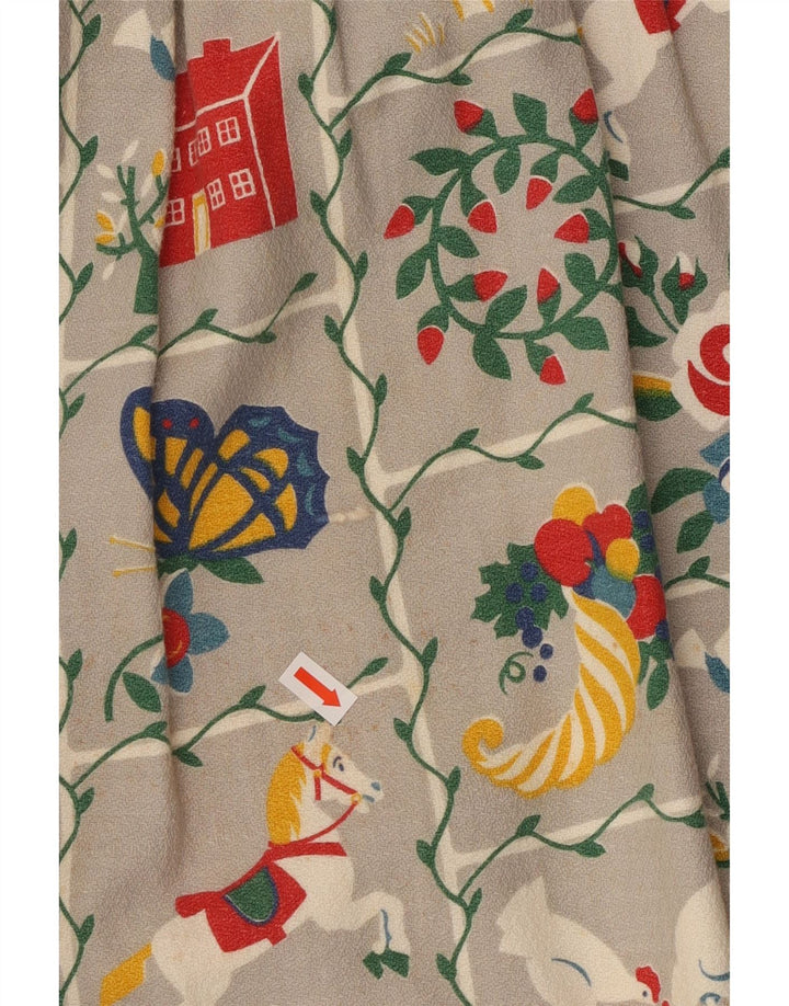 Vestido feminino VINTAGE com estampa gráfica UK 16 grande cinza floral