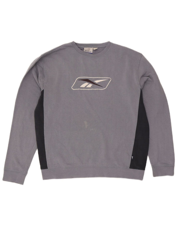 Reebok Mens Graphic Moletom Jumper Médio Azul Colorblock