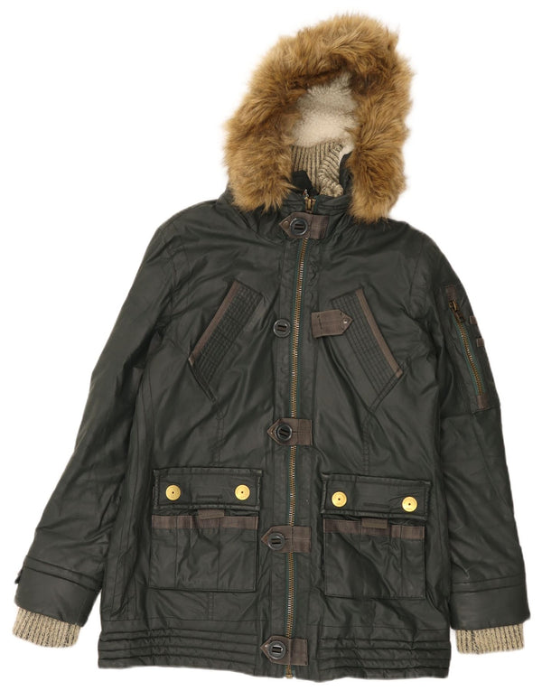 Jaqueta corta-vento com capuz feminina Superdry UK 14 grande exército de algodão verde