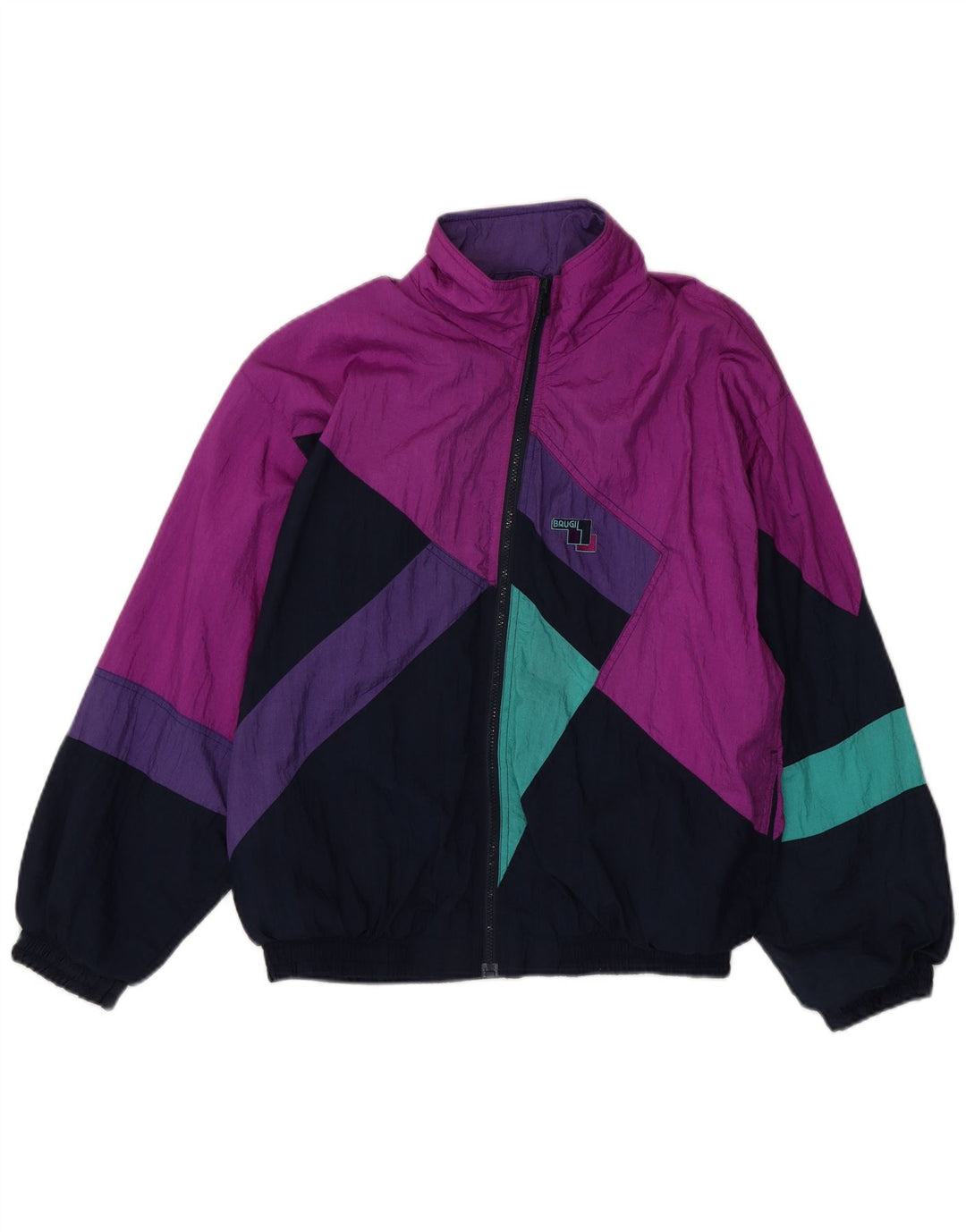 Brugi Jaqueta masculina de agasalho pequeno azul marinho Colourblock poliamida