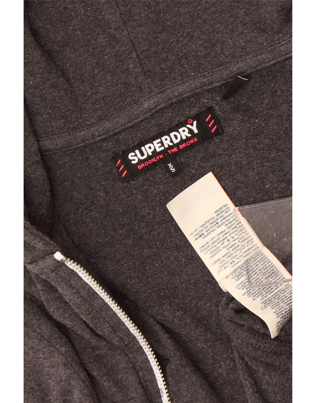 Suéter feminino SUPERDRY com capuz e zíper gráfico UK 6 XS algodão cinza