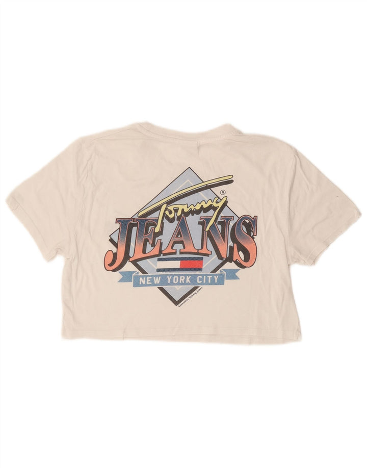 TOMMY HILFIGER Camiseta Feminina Crop Graphic Top UK 10 Pequeno Branco