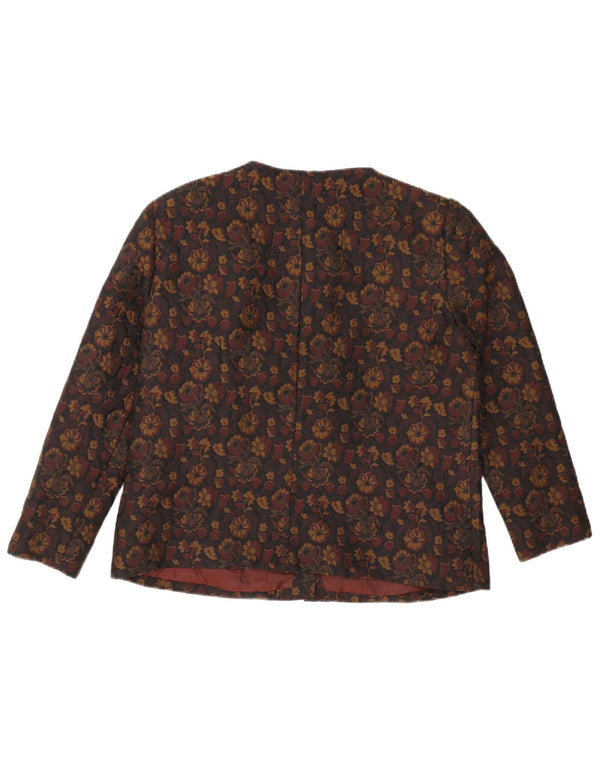 Jaqueta blazer feminina vintage com 5 botões Reino Unido 16 grande marrom floral