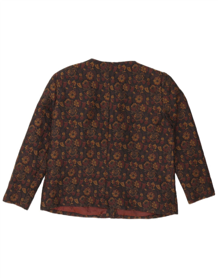 Jaqueta blazer feminina vintage com 5 botões Reino Unido 16 grande marrom floral