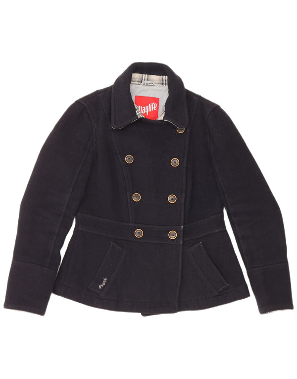 Playlife Womens Pea Coat IT 46 Grande Acrílico Azul Marinho