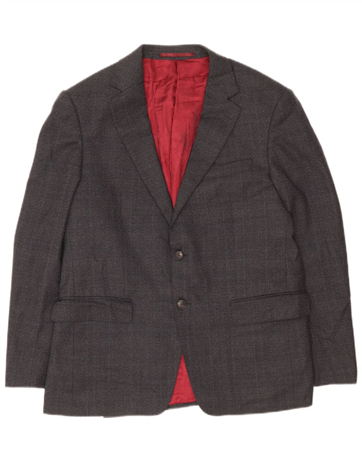 Jaqueta blazer masculina de 2 botões Marks & Spencer Reino Unido 40 grande lã xadrez cinza