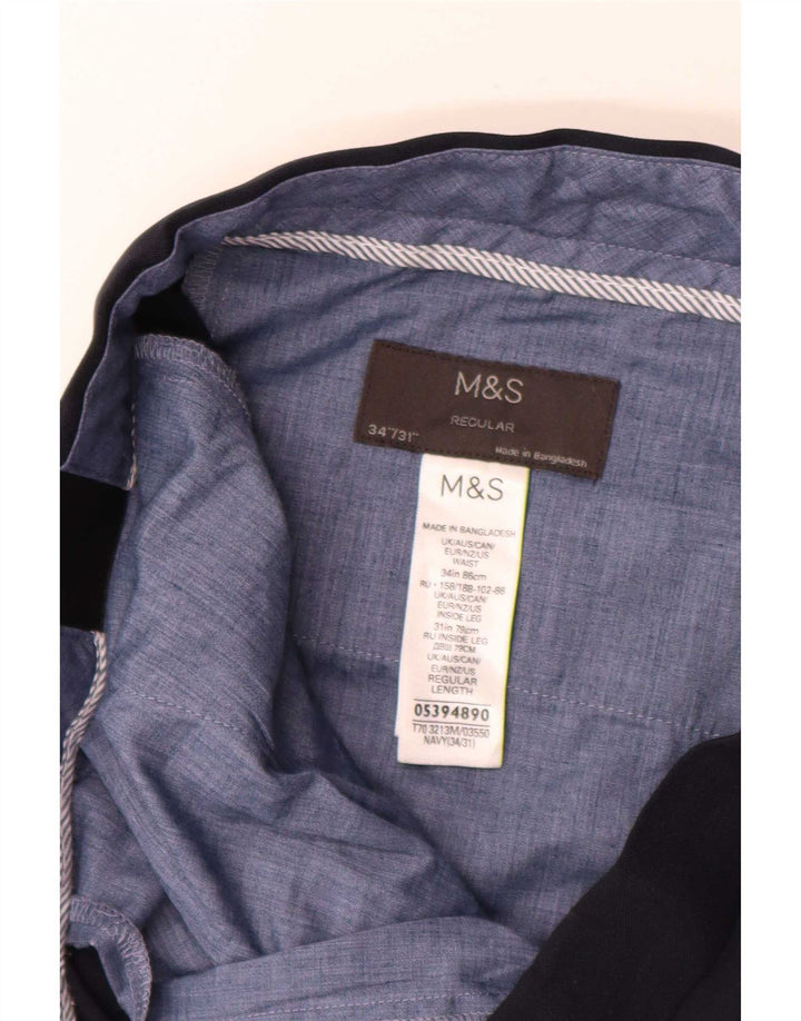 Calça Chino Regular Masculina Marks & Spencer W34 L31 Azul Marinho Poliéster