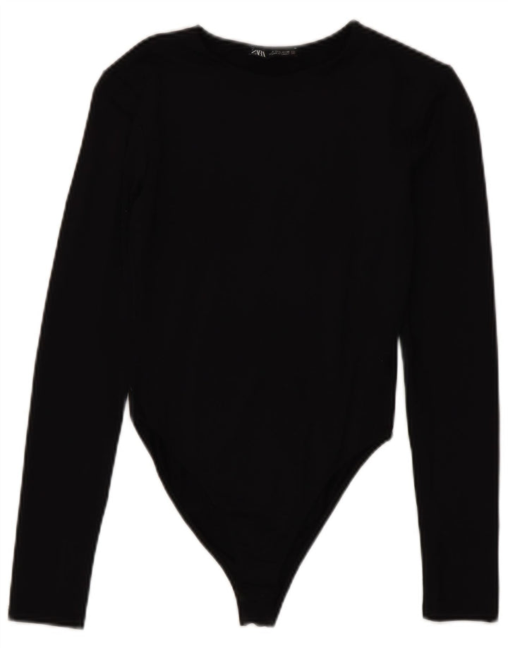 Macacão feminino de manga comprida Zara UK 8 pequeno preto poliamida