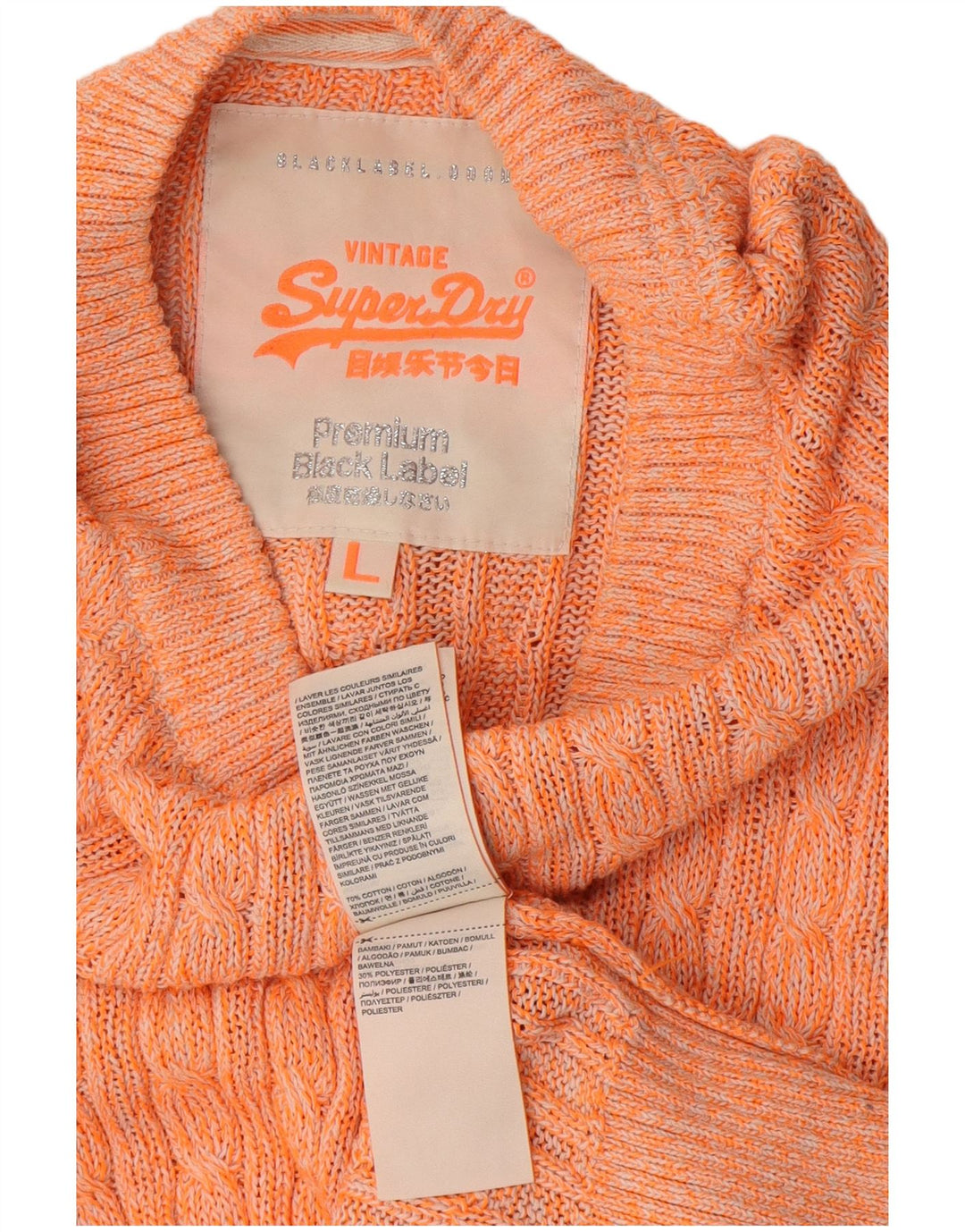 Suéter feminino Superdry com gola redonda, Reino Unido 14, grande, laranja, algodão manchado
