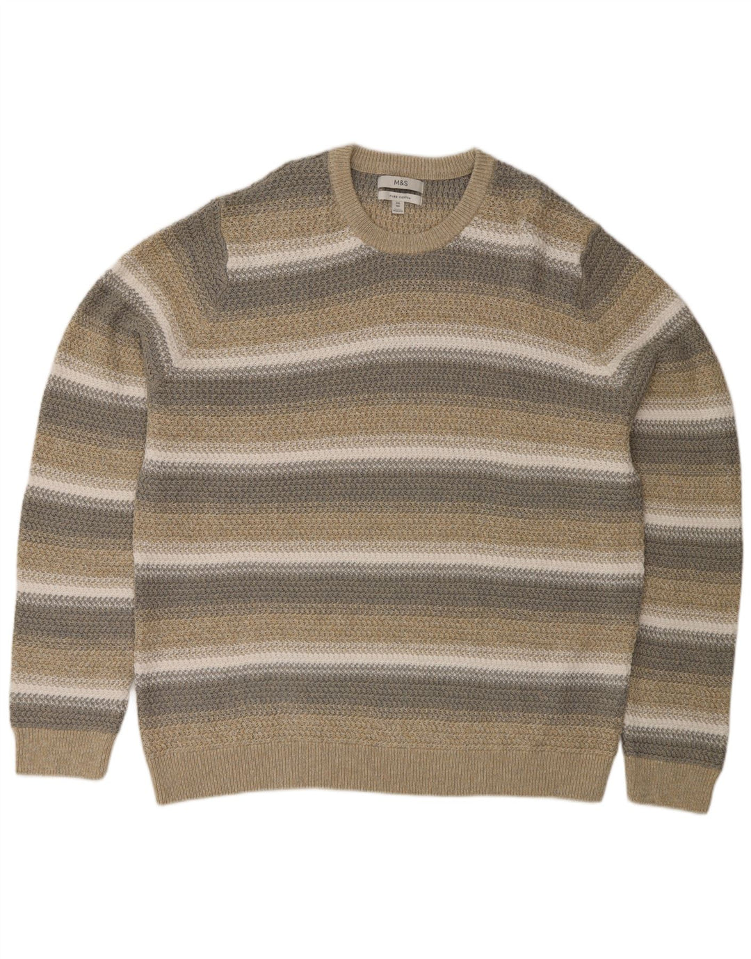 Suéter masculino Marks & Spencer com ajuste regular e gola redonda 2XL listrado bege