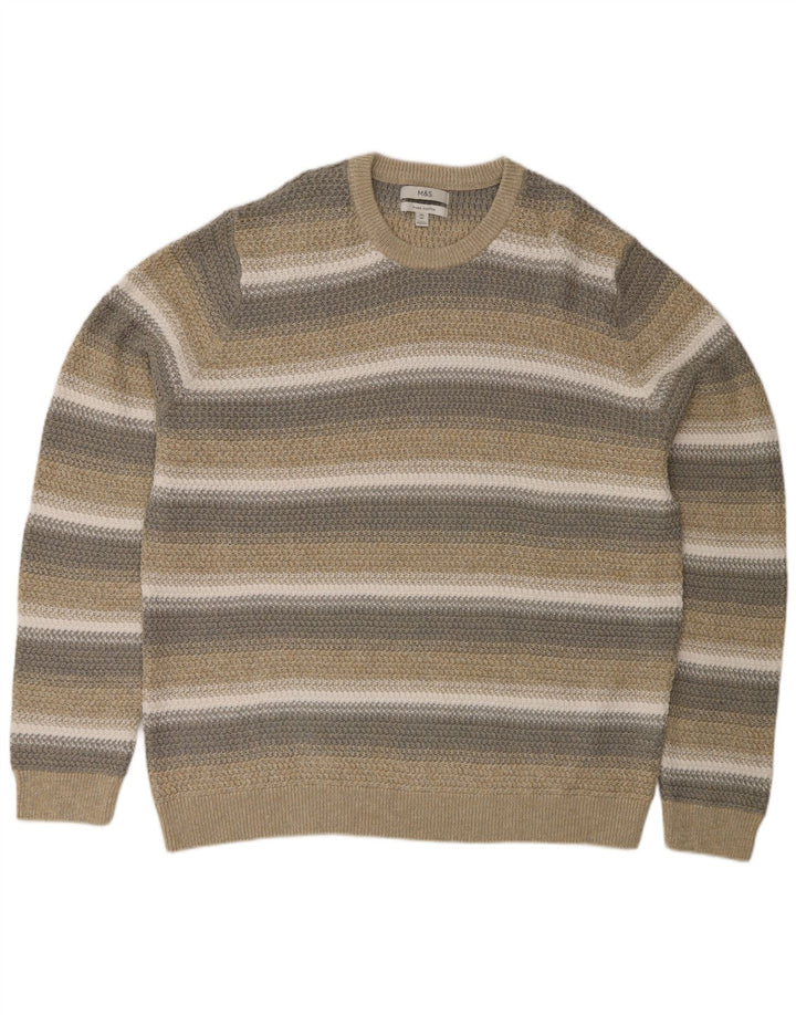 Suéter masculino Marks & Spencer com ajuste regular e gola redonda 2XL listrado bege