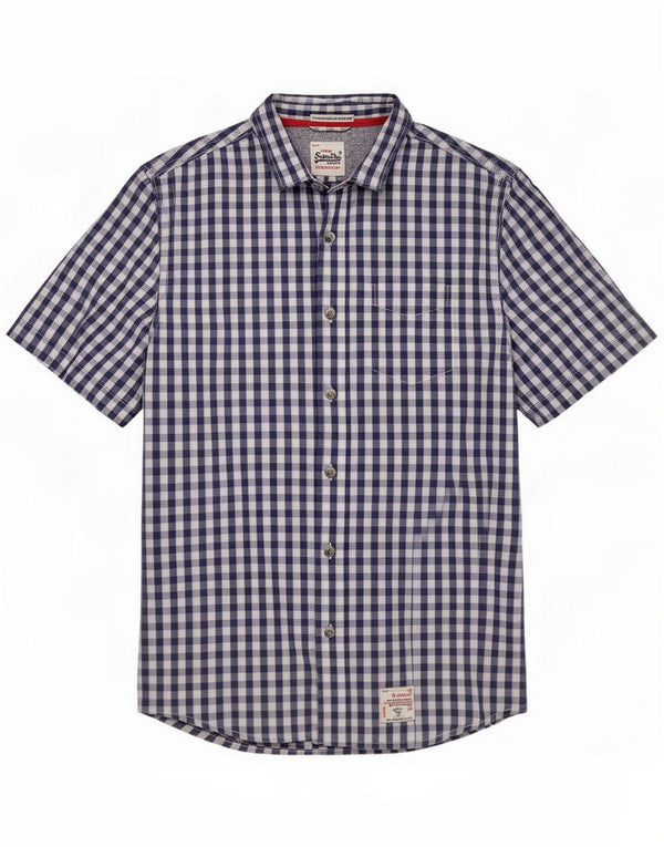Camisa masculina de manga curta Superdry XL azul marinho algodão guingão