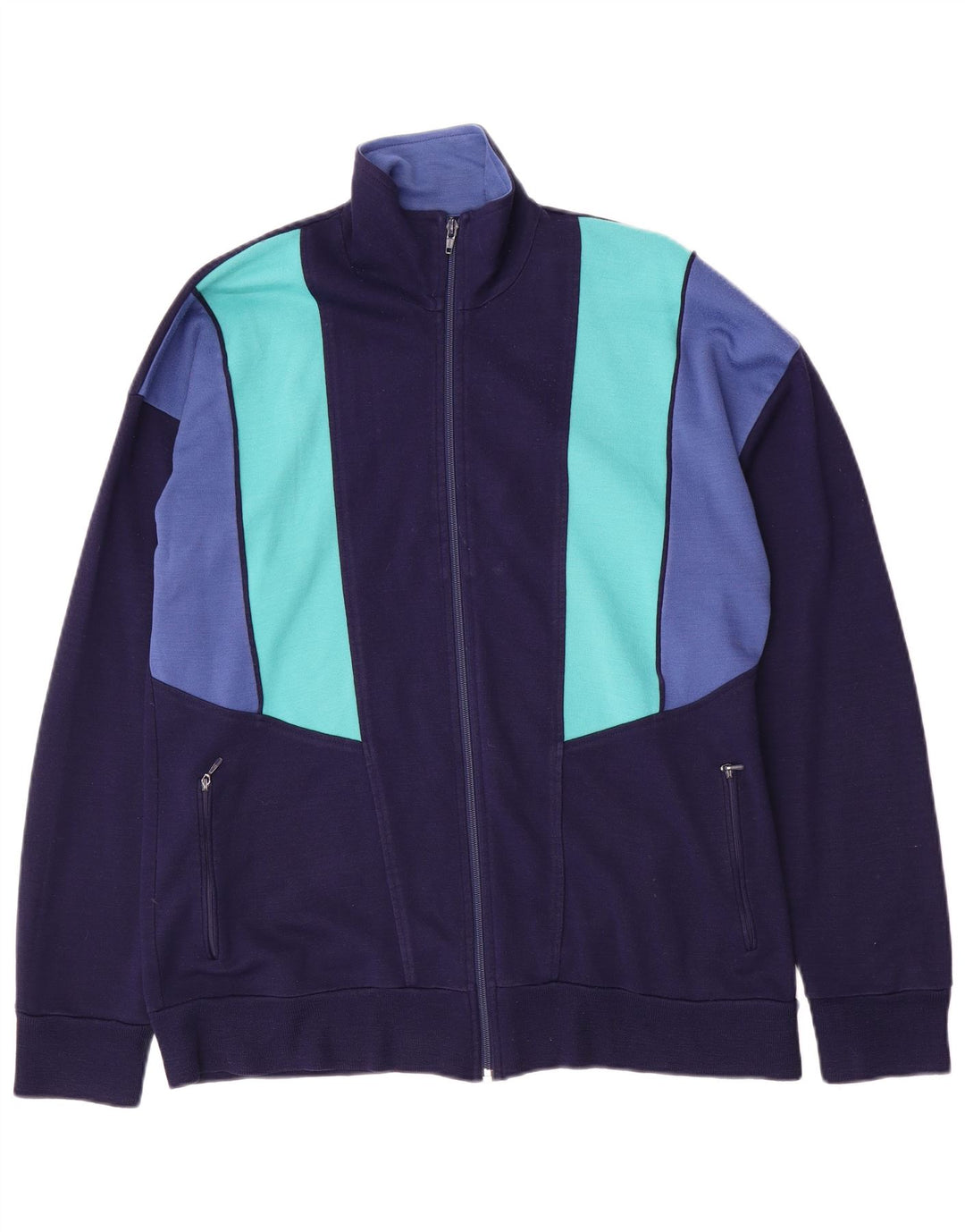 Jaqueta vintage masculina de agasalho grande bloco colorido azul marinho