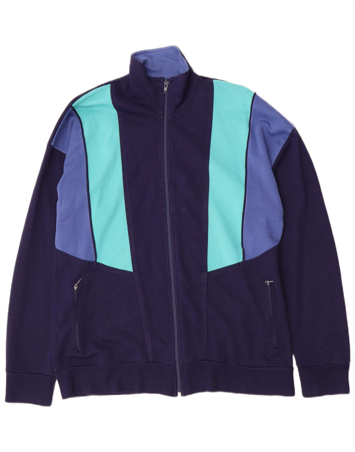 Jaqueta vintage masculina de agasalho grande bloco colorido azul marinho