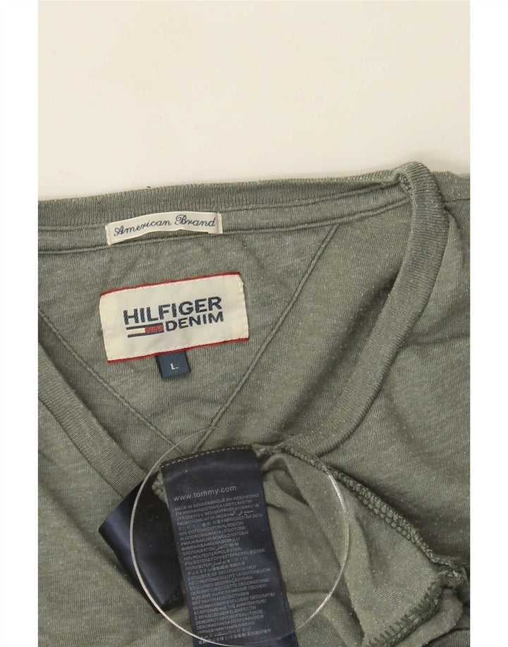 Tommy Hilfiger Top masculino de manga comprida grande algodão manchado cinza