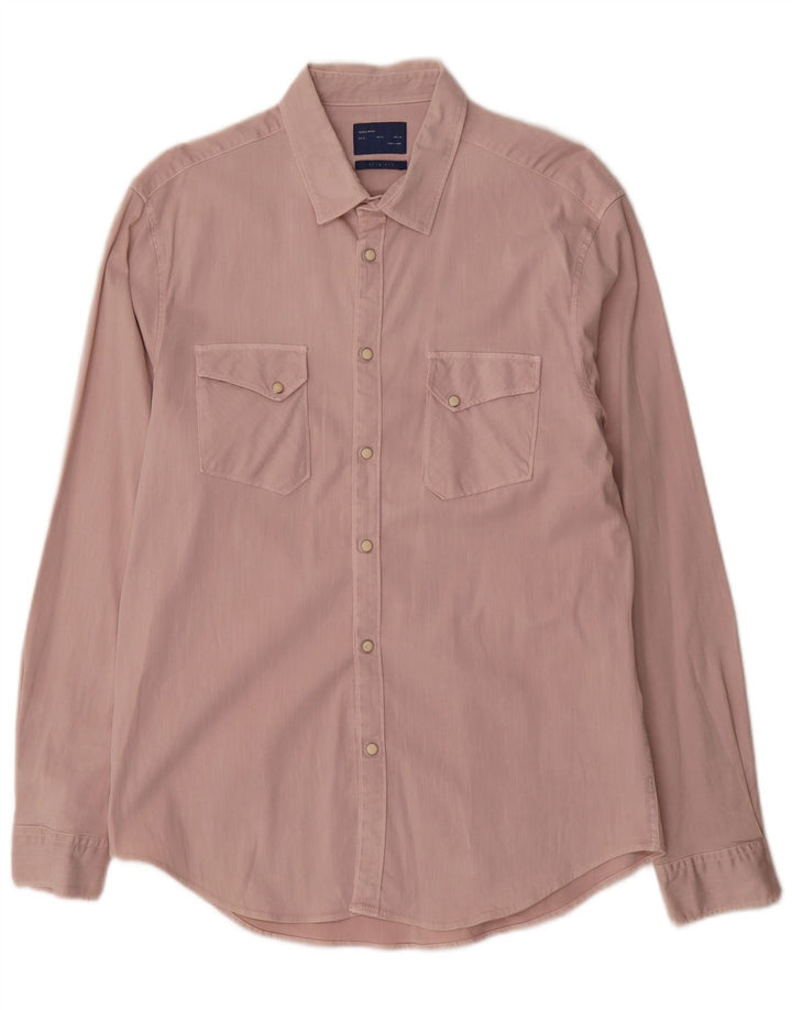 Camisa masculina Zara Slim Fit XL algodão rosa
