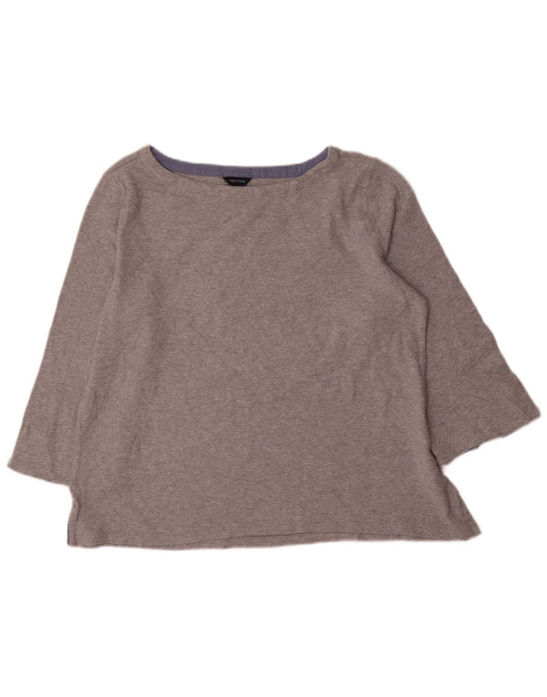 Top feminino Nautica manga 3/4 UK 18 XL algodão cinza