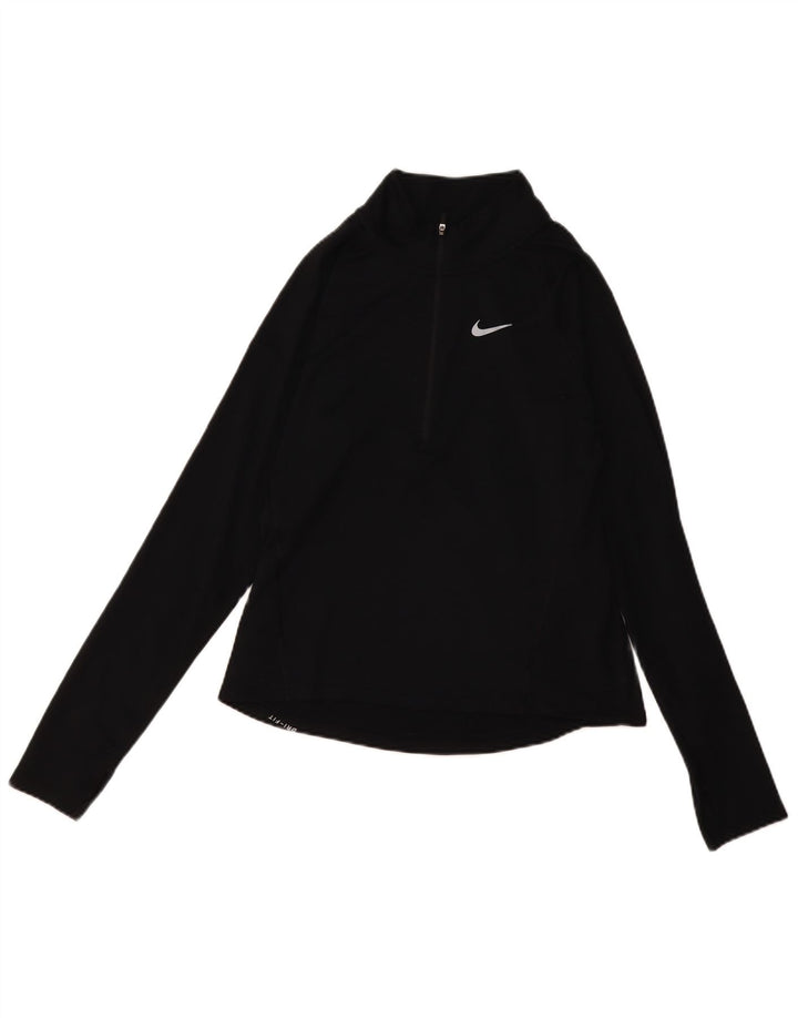 Nike Womens Dri Fit Zip Neck Pullover Treino Top Reino Unido 10 Pequeno Preto