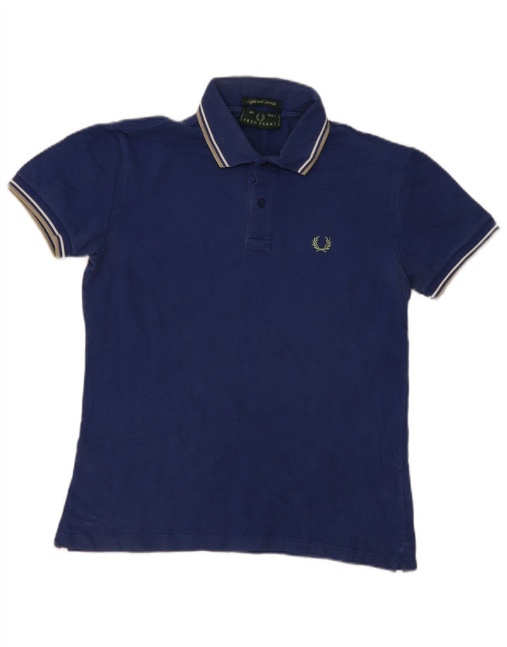 Camisa polo masculina Fred Perry pequena listrada azul marinho de algodão