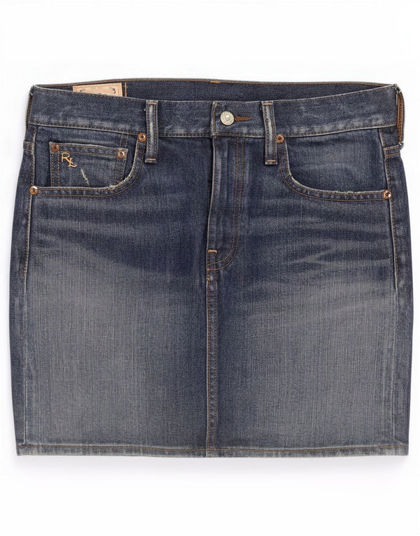 Mini saia jeans feminina Polo Ralph Lauren US 4 pequena W28 algodão azul