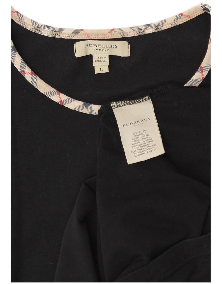 Top feminino Burberry manga comprida Reino Unido 14 grande algodão preto